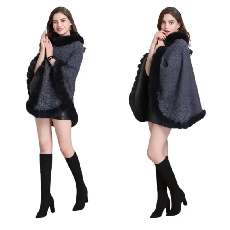 Poncho capuche femme hiver