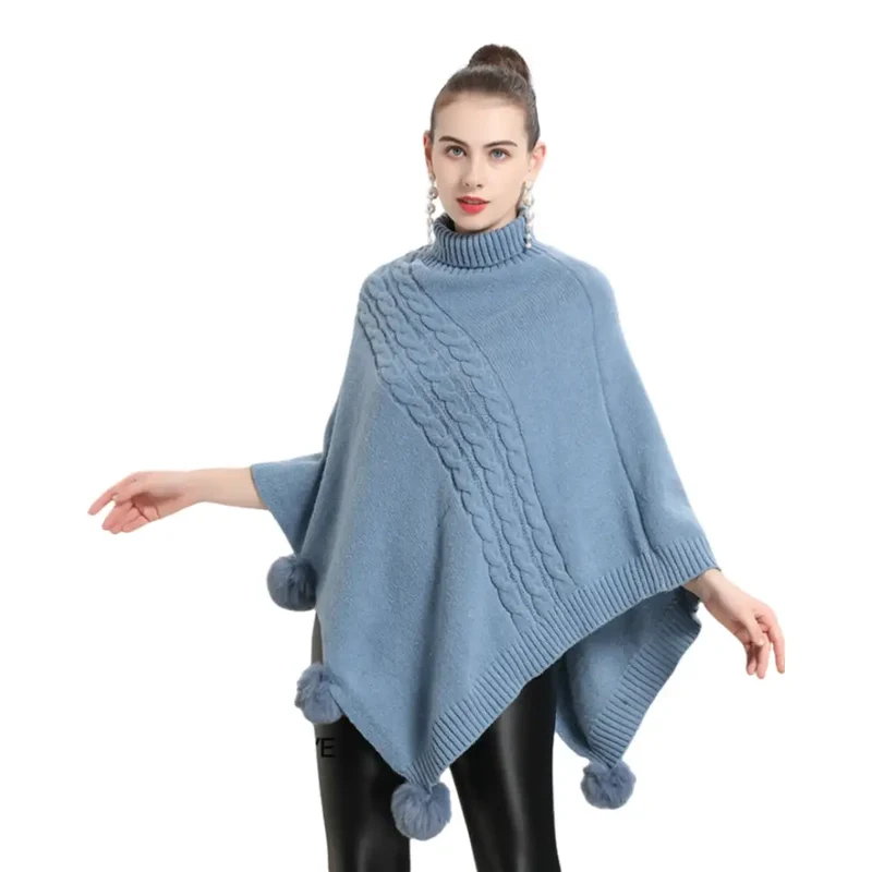Poncho bleu femme