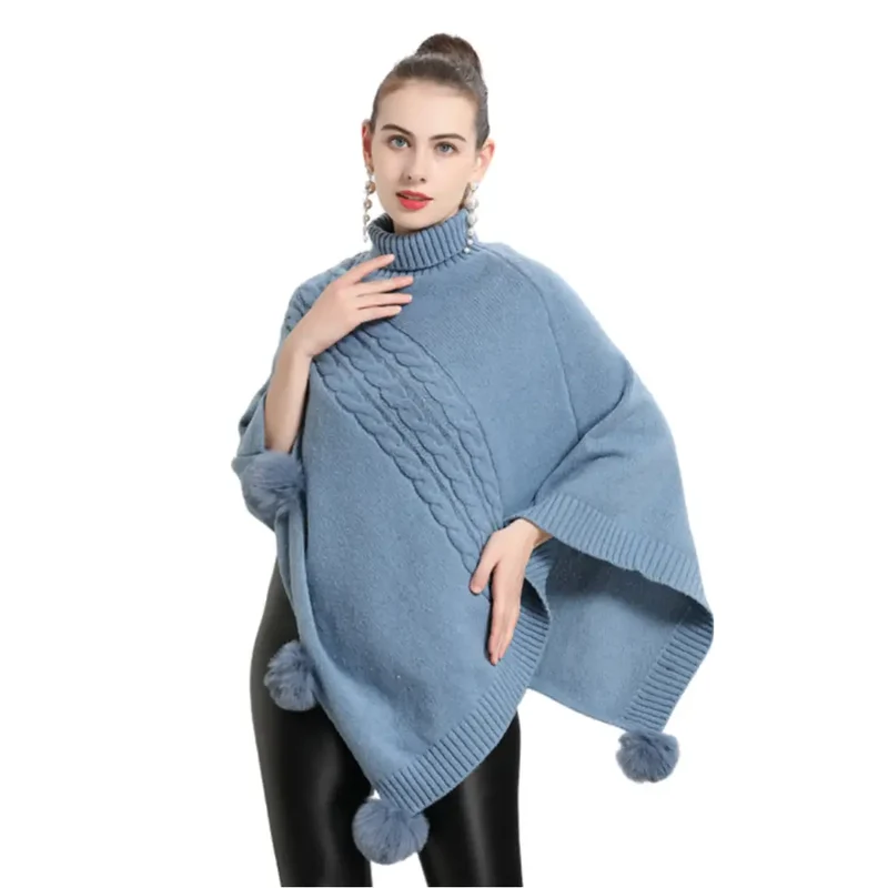 Poncho bleu femme