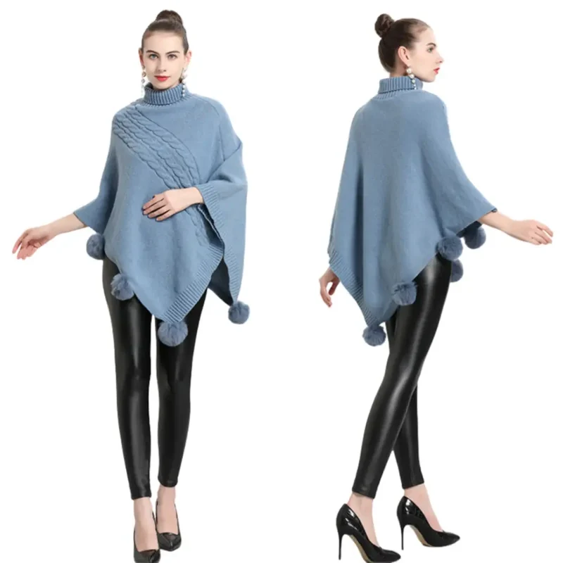 Poncho bleu femme