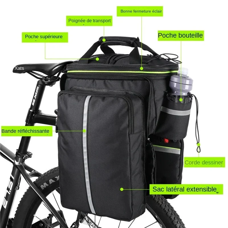 Sacoche de vélo 3 en 1 étanche sur porte-bagages avec pochette latérales 20/35L "WEST BIKING - YP0707250"