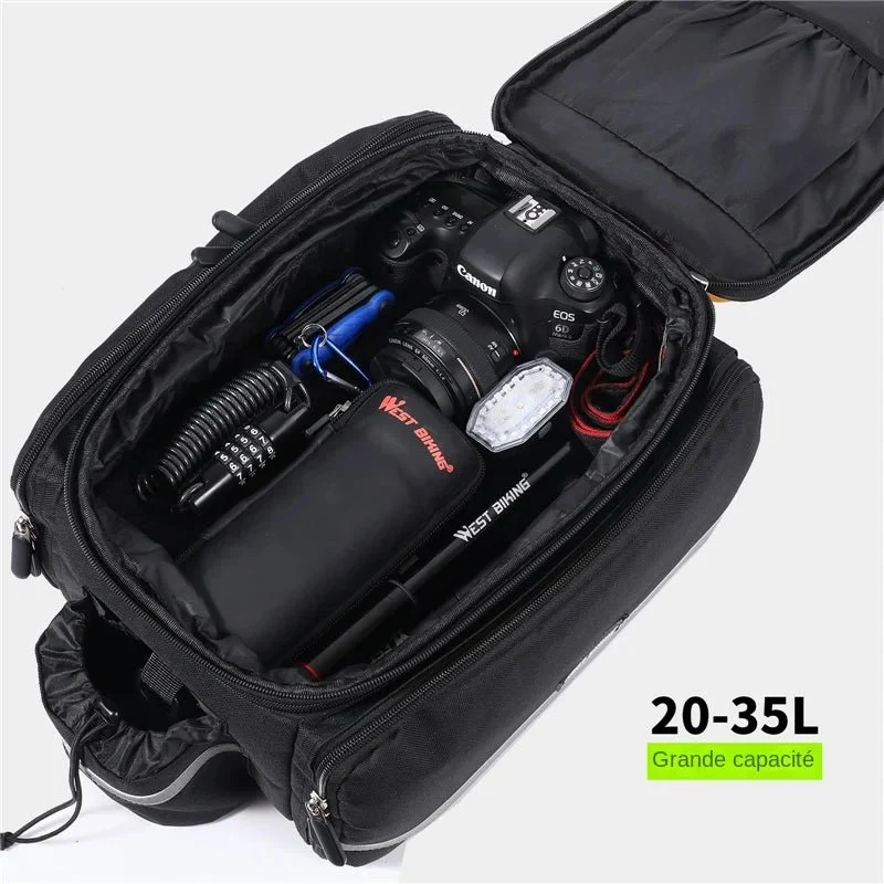 Sacoche de vélo 3 en 1 étanche sur porte-bagages avec pochette latérales 20/35L "WEST BIKING - YP0707250"
