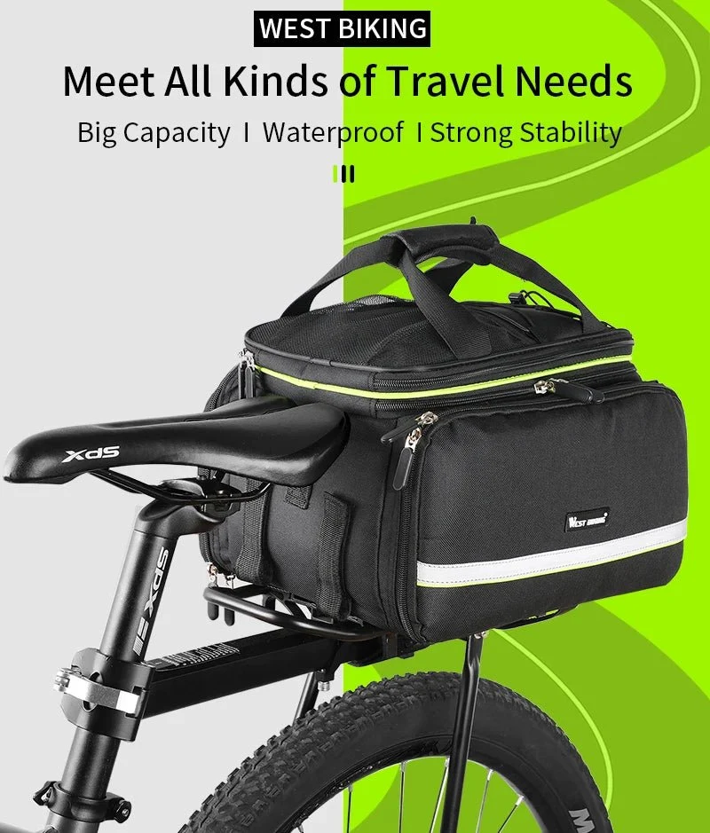 Sacoche de vélo 3 en 1 étanche sur porte-bagages avec pochette latérales 20/35L "WEST BIKING - YP0707250"
