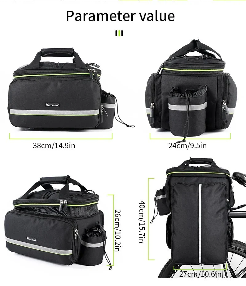 Sacoche de vélo 3 en 1 étanche sur porte-bagages avec pochette latérales 20/35L "WEST BIKING - YP0707250"