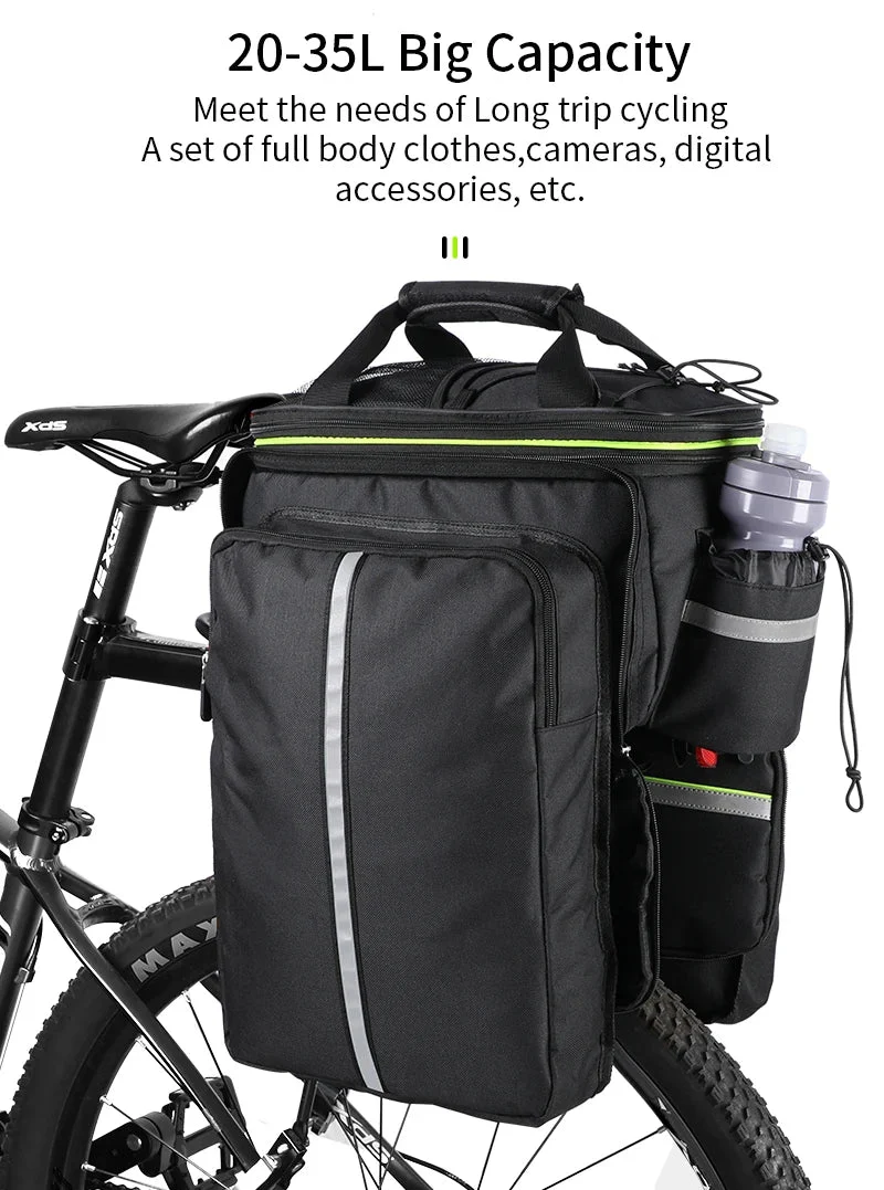 Sacoche de vélo 3 en 1 étanche sur porte-bagages avec pochette latérales 20/35L "WEST BIKING - YP0707250"