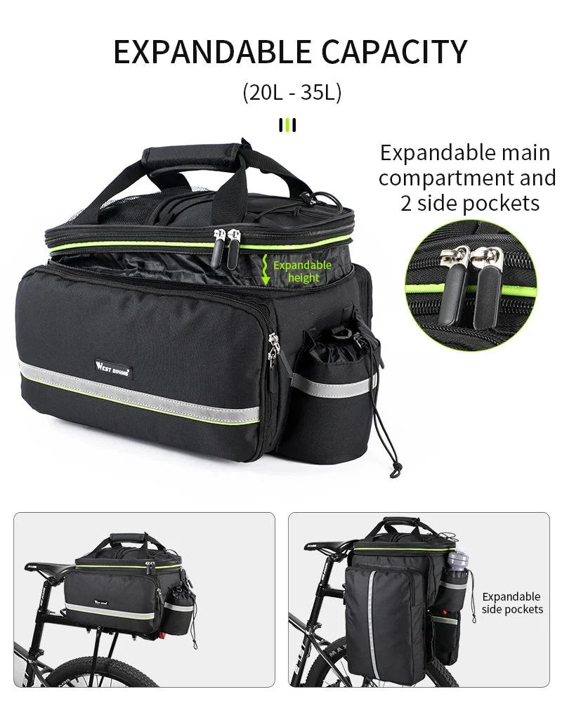 Sacoche de vélo 3 en 1 étanche sur porte-bagages avec pochette latérales 20/35L "WEST BIKING - YP0707250"