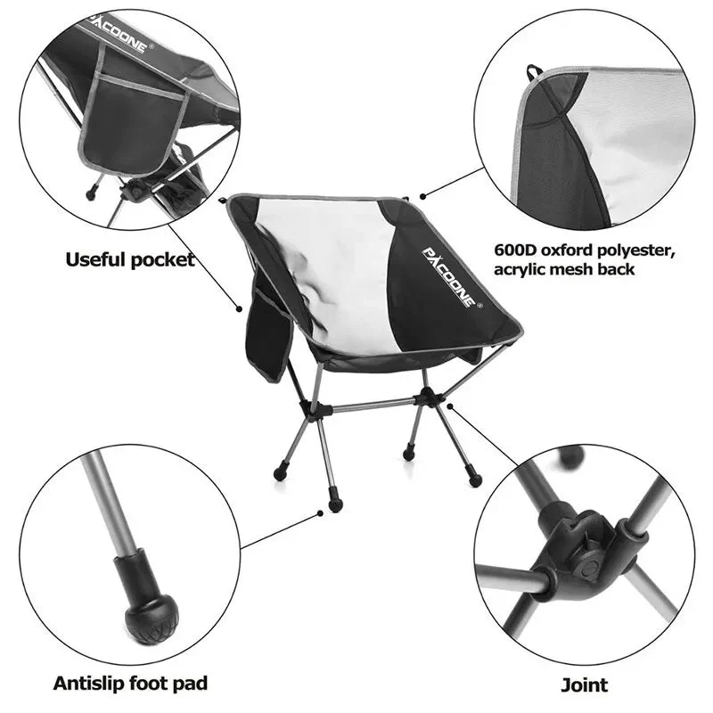Chaise pliante ultralégère en aluminium pour pour camping et bivouac "Pacoone - camping chair"