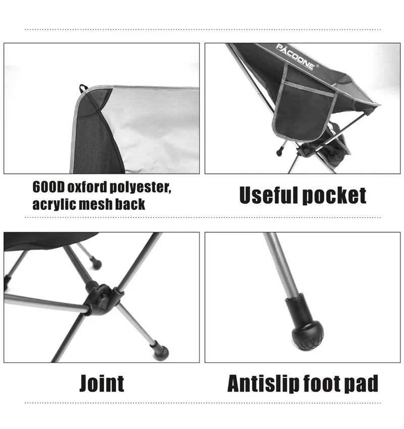 Chaise pliante ultralégère en aluminium pour pour camping et bivouac "Pacoone - camping chair"