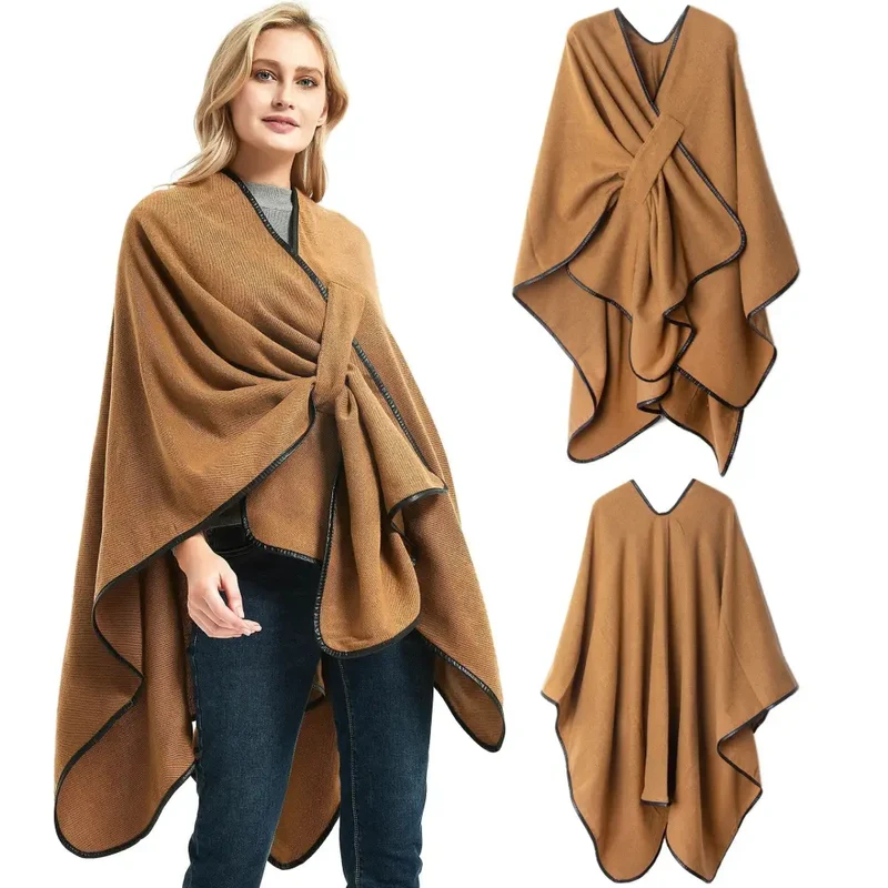 Poncho femme marron