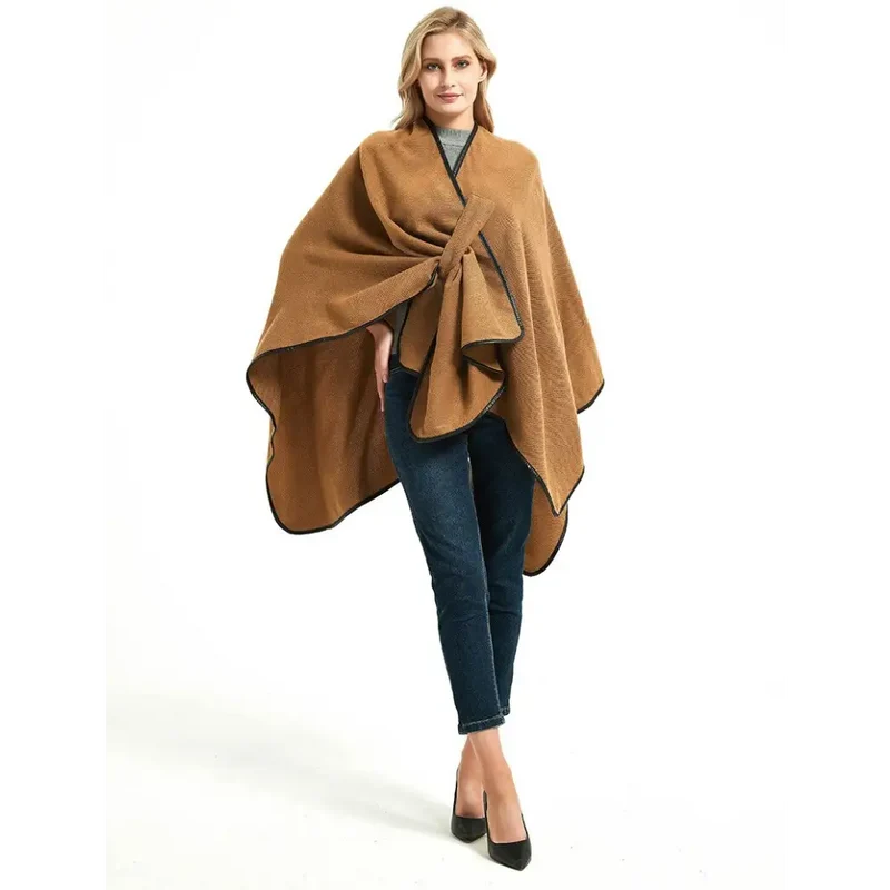 Poncho femme marron