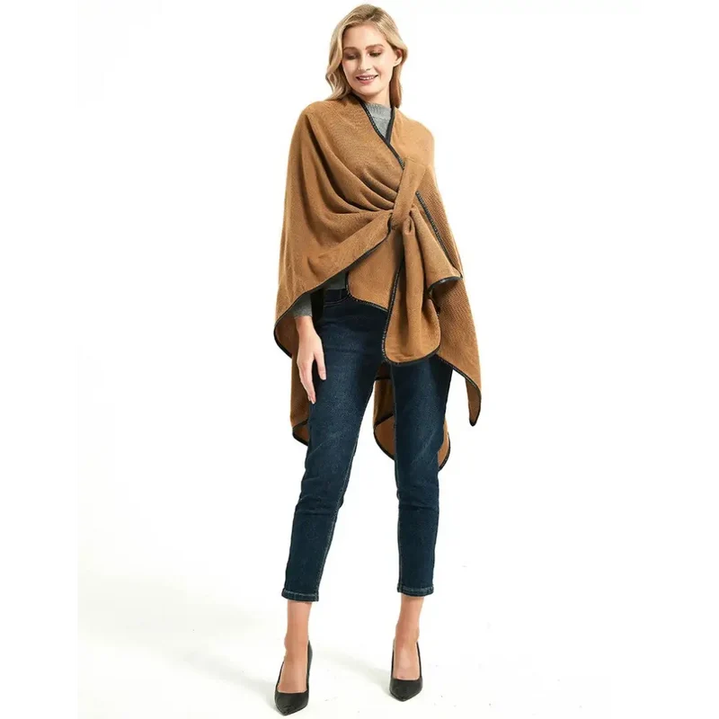Poncho femme marron
