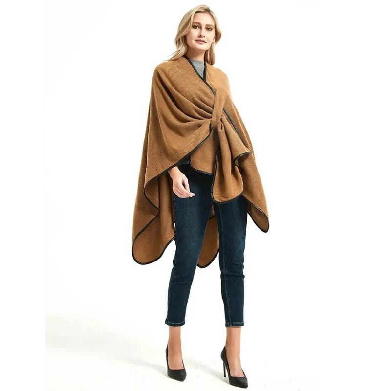 Poncho femme marron