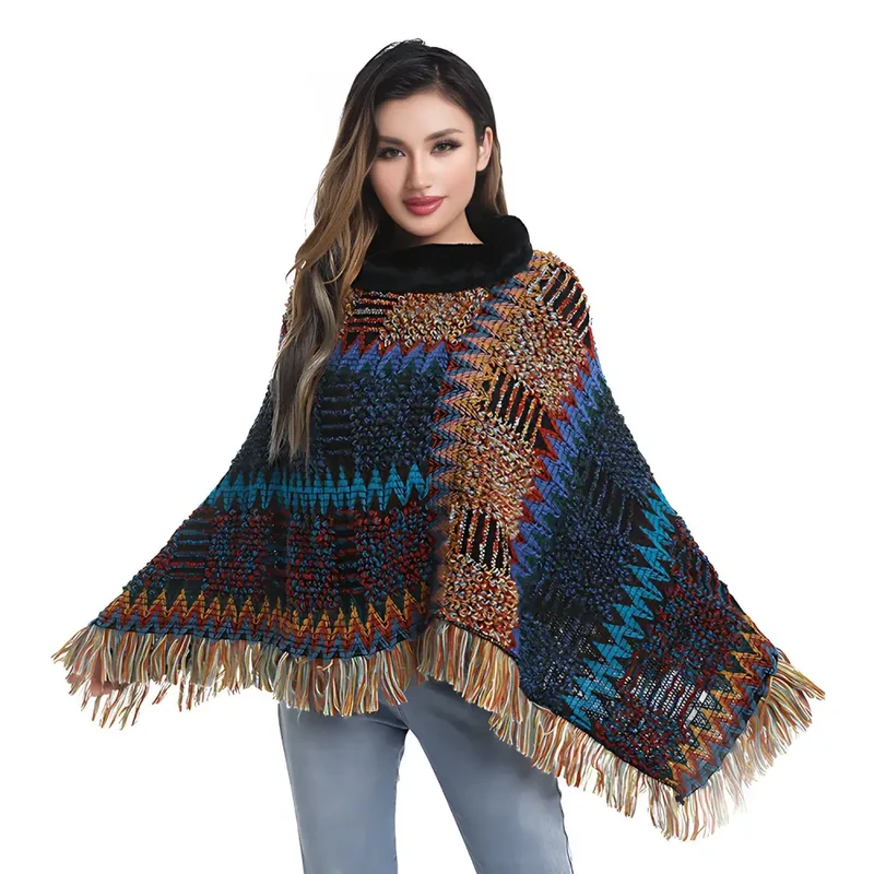 Poncho femme laine coloré