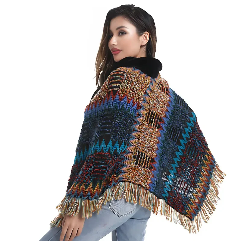 Poncho femme laine coloré