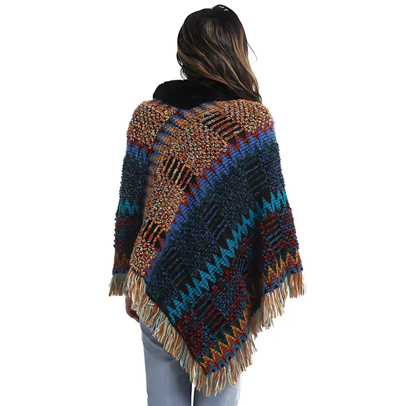 Poncho femme laine coloré