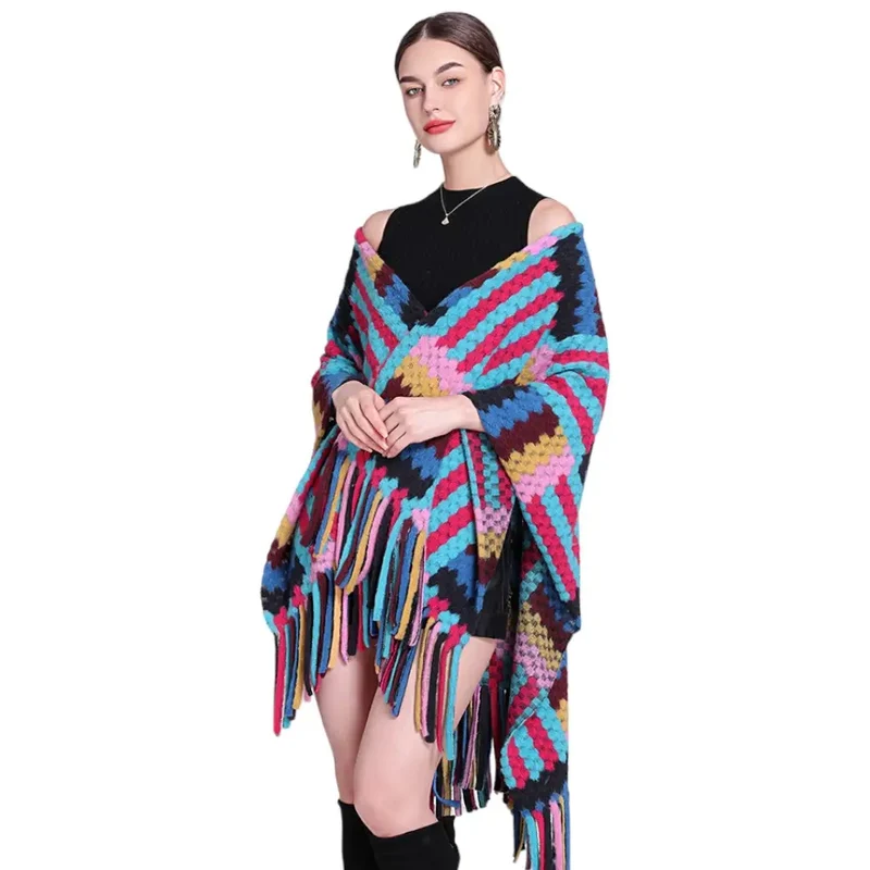 Poncho femme hiver multicolore