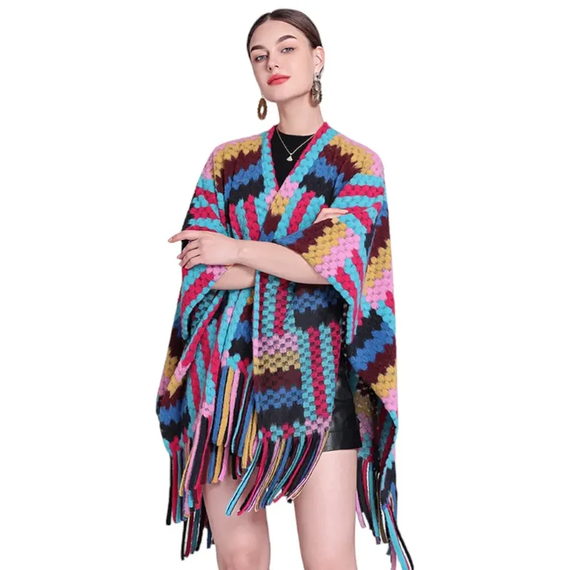 Poncho femme hiver multicolore