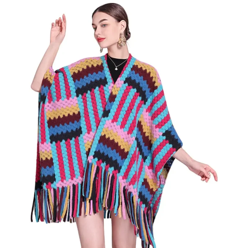 Poncho femme hiver multicolore