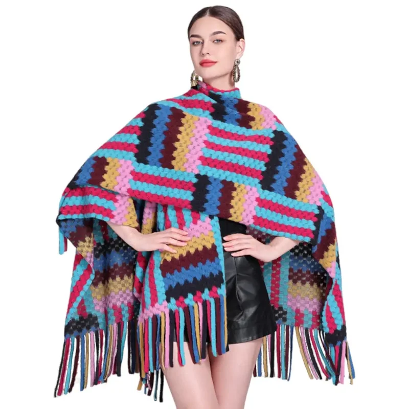 Poncho femme hiver multicolore