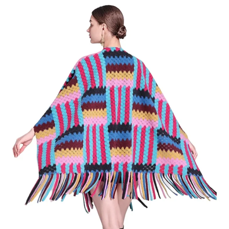 Poncho femme hiver multicolore