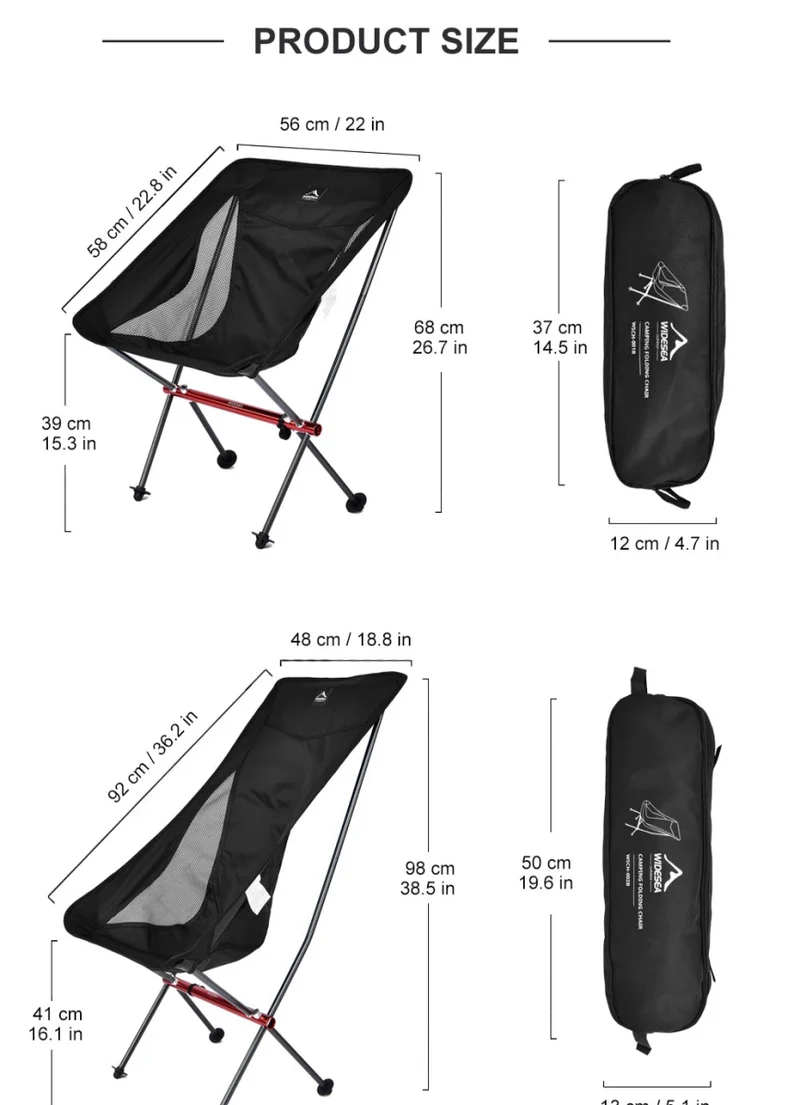 Chaise de camping pliante 1,36kg en tissu oxford 600D "Widesea - WSCH series"