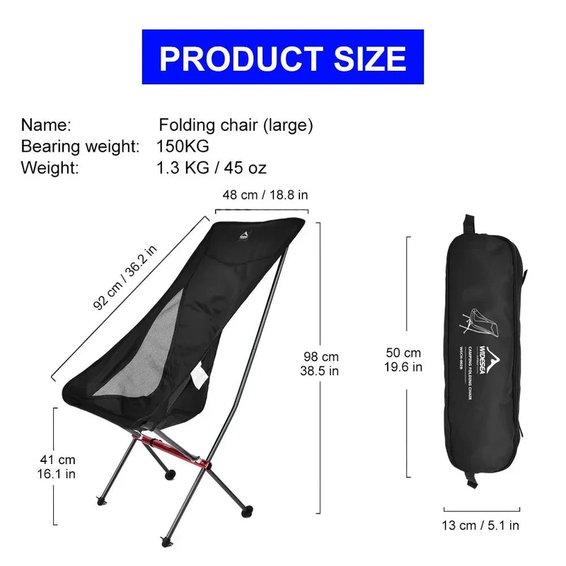 Chaise de camping pliante 1,36kg en tissu oxford 600D "Widesea - WSCH series"
