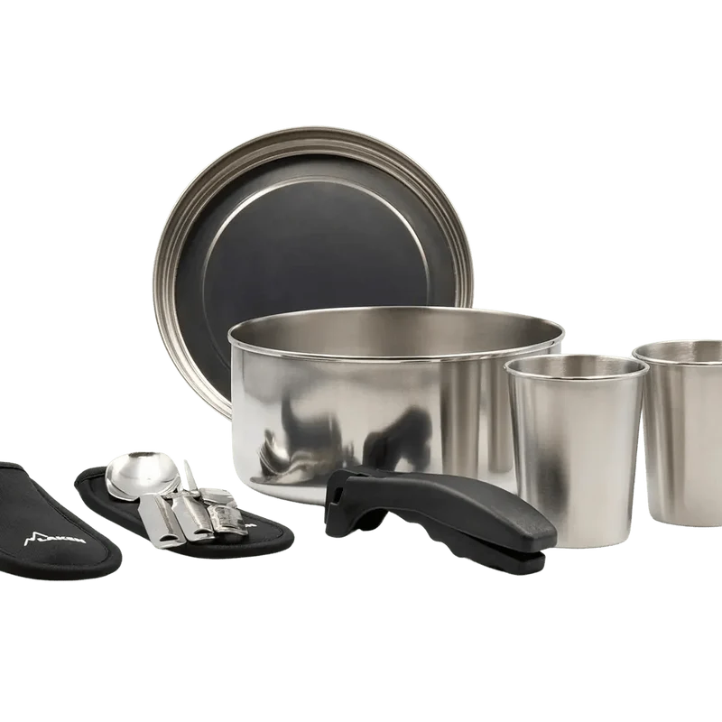 Ensemble de camping en inox pour 1 à 2 personnes avec housse néoprène "Laken - Cooking set"