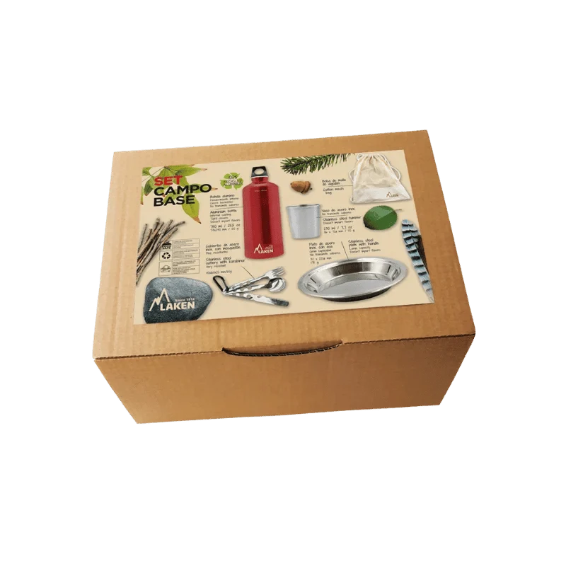 Set de camping / bivouac en inox avec assiette, gourde, tasse et couverts "Laken - Campo base"