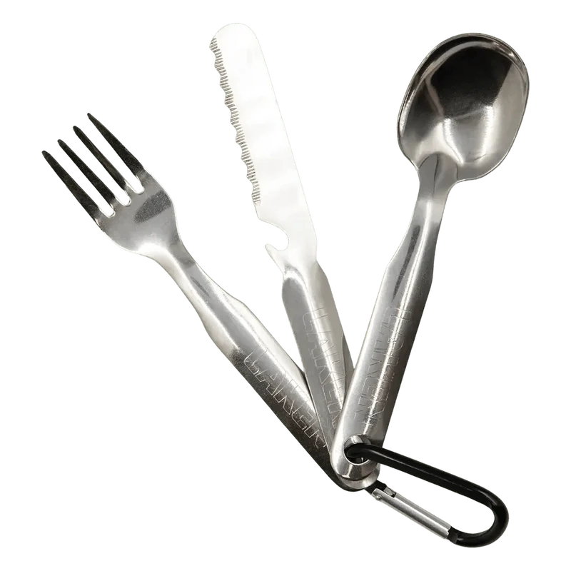 Set de camping / bivouac en inox avec assiette, gourde, tasse et couverts "Laken - Campo base"