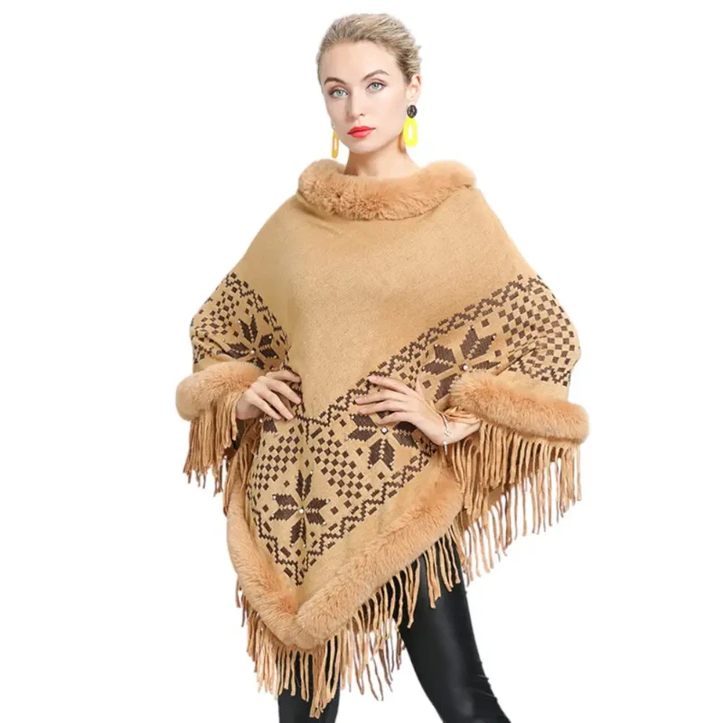 Poncho femme beige
