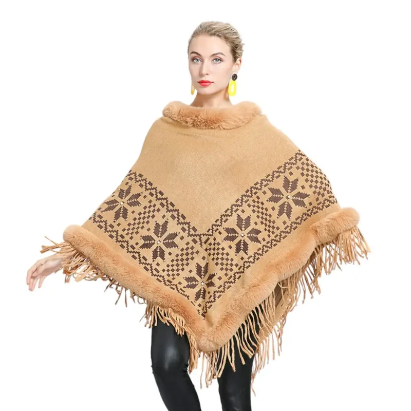 Poncho femme beige
