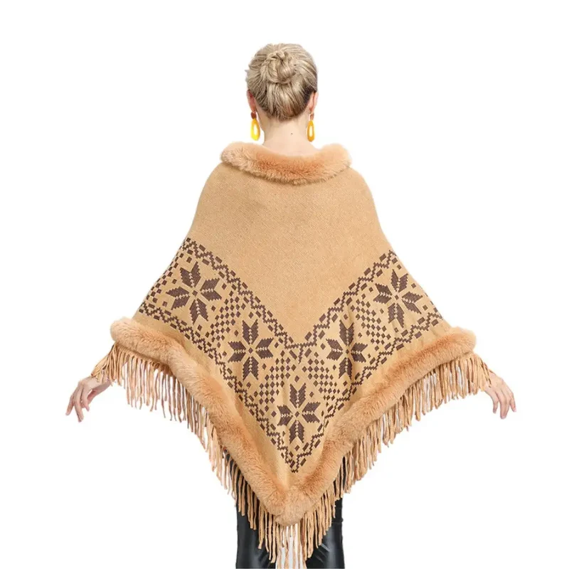 Poncho femme beige