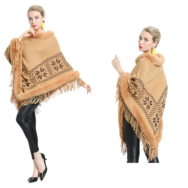 Poncho femme beige