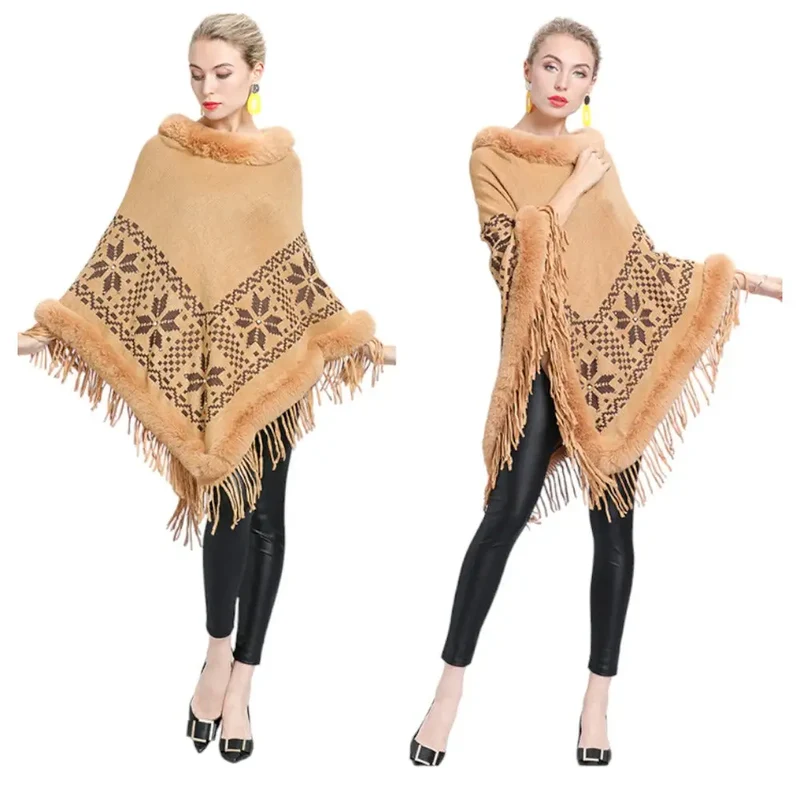 Poncho femme beige