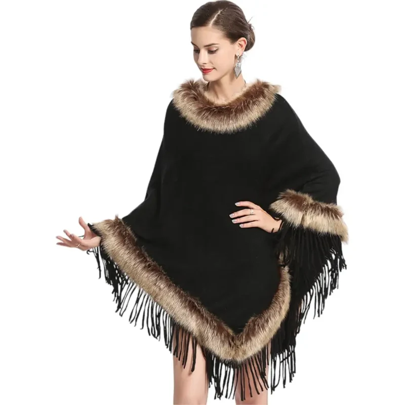 Poncho noir femme