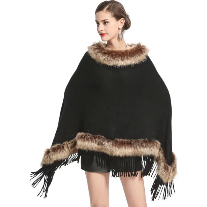 Poncho noir femme
