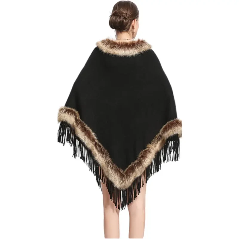 Poncho noir femme