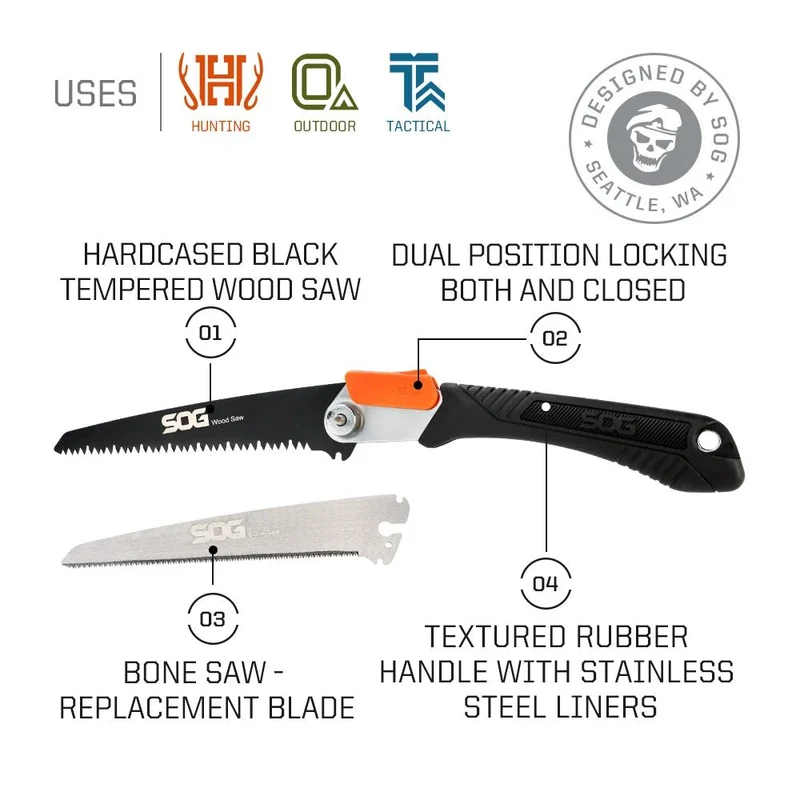 Scie pliante pour la chasse et le bushcraft 265g "SOG - Wood & Bone saw"