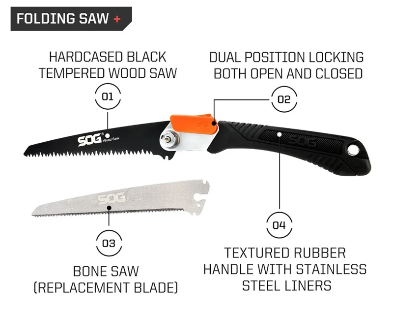 Scie pliante pour la chasse et le bushcraft 265g "SOG - Wood & Bone saw"