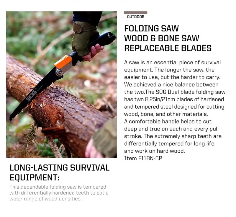 Scie pliante pour la chasse et le bushcraft 265g "SOG - Wood & Bone saw"