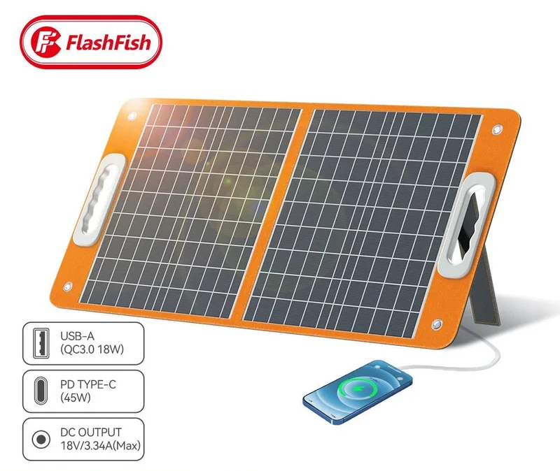 Panneau solaire pliable 18 V 60W-100W chargeur solaire portable avec sortie CC USB-C QC3.0 "FF-Flashfish - TSP18V / SP18V series"