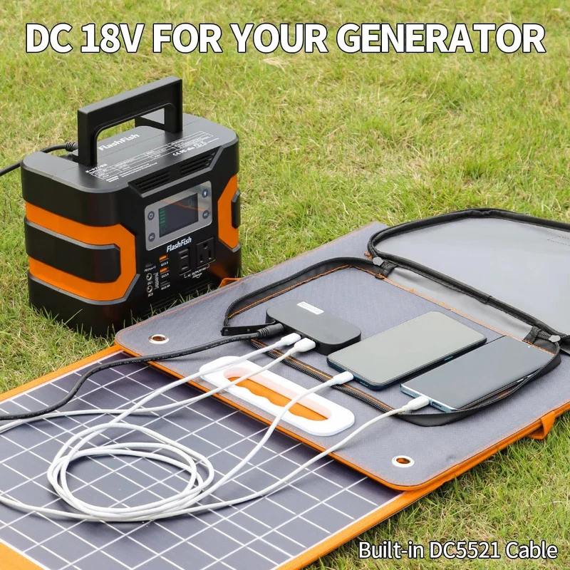 Panneau solaire pliable 18 V 60W-100W chargeur solaire portable avec sortie CC USB-C QC3.0 "FF-Flashfish - TSP18V / SP18V series"