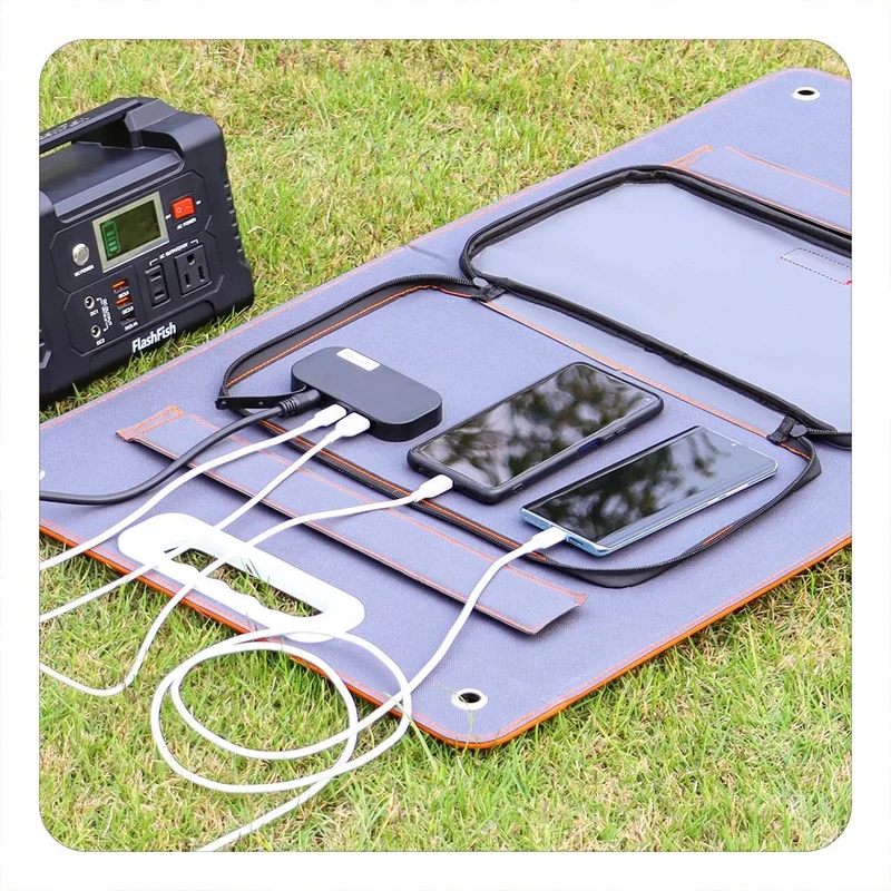 Panneau solaire pliable 18 V 60W-100W chargeur solaire portable avec sortie CC USB-C QC3.0 "FF-Flashfish - TSP18V / SP18V series"