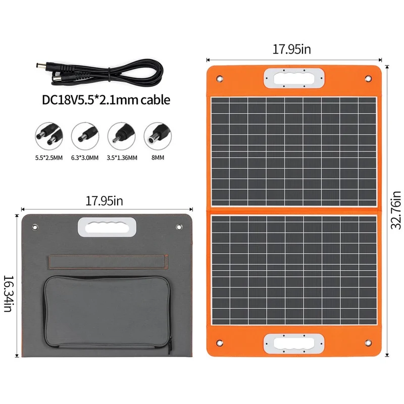 Panneau solaire pliable 18 V 60W-100W chargeur solaire portable avec sortie CC USB-C QC3.0 "FF-Flashfish - TSP18V / SP18V series"