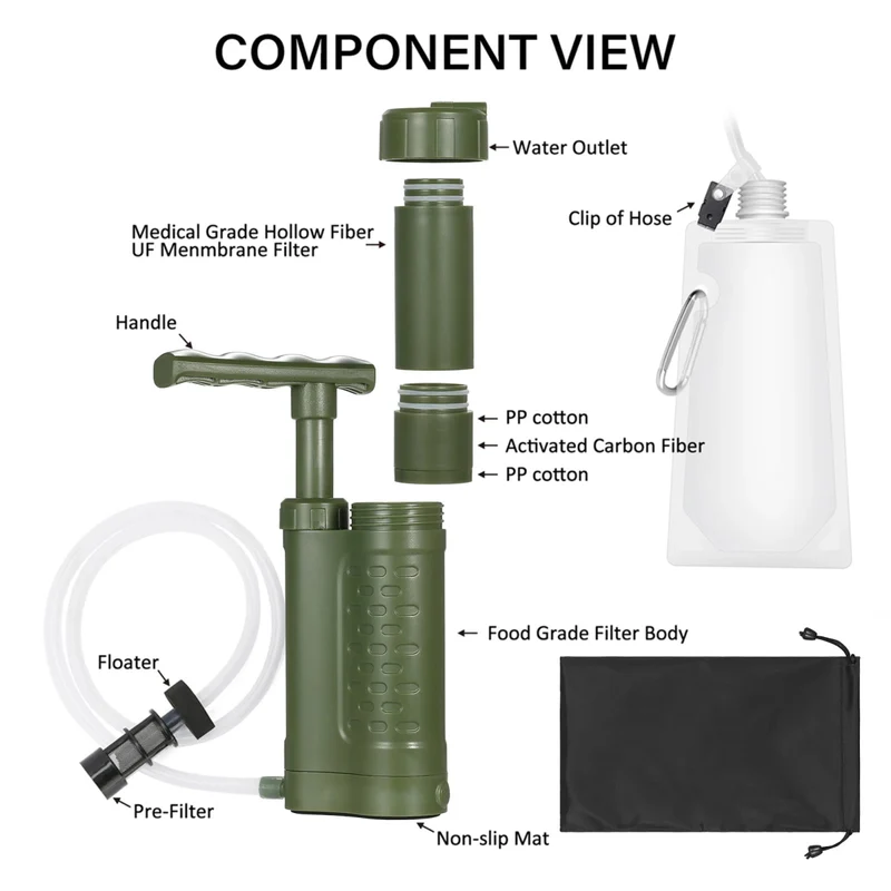 Système de Filtration / purificateur d'eau avec pompe manuelle 0.01 microns 230g "Tomshoo Outdoor - TM240-LS"