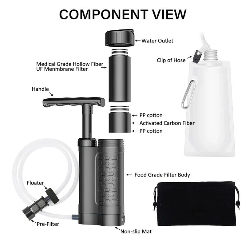 Système de Filtration / purificateur d'eau avec pompe manuelle 0.01 microns 230g "Tomshoo Outdoor - TM240-LS"