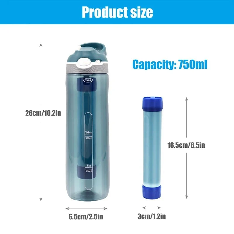 Gourde filtrante / purificateur d'eau de 0,1 micron 750ML "Westtune - WS150"