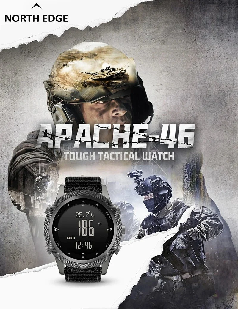 Montre numérique pour la randonnée et l'outdoor avec altimètre baromètre boussole WR50M "NORTH EDGE - APACHE 46"