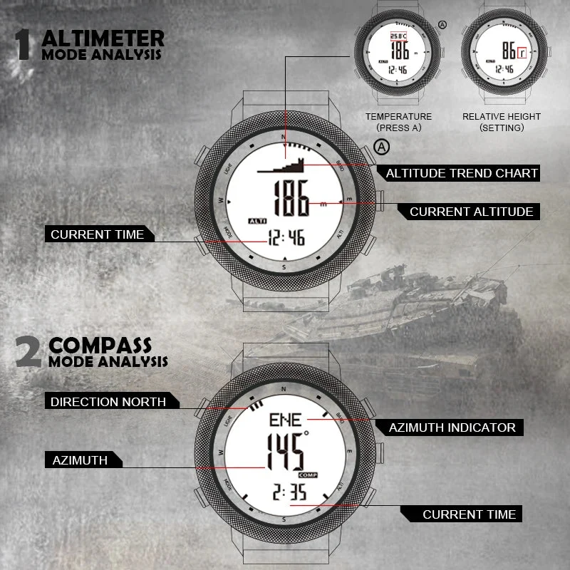Montre numérique pour la randonnée et l'outdoor avec altimètre baromètre boussole WR50M "NORTH EDGE - APACHE 46"