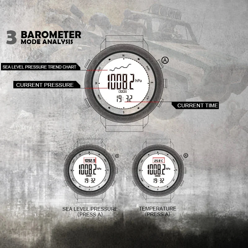 Montre numérique pour la randonnée et l'outdoor avec altimètre baromètre boussole WR50M "NORTH EDGE - APACHE 46"